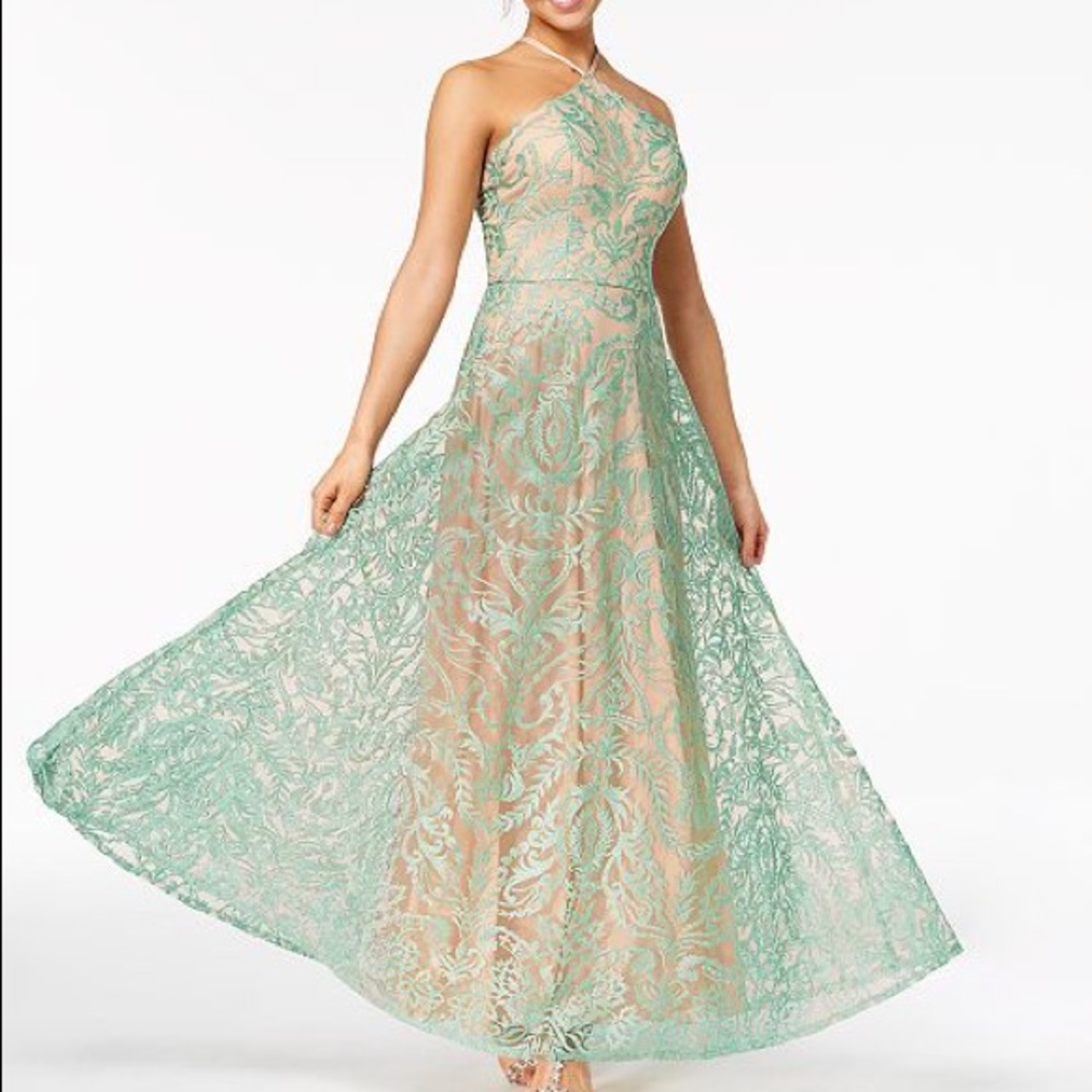 cream and green prom dress